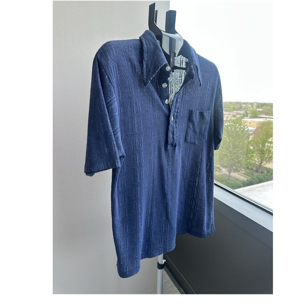 Leonardo Strassi Button-Front Casual Shirt Blue Short Sleeve Size L